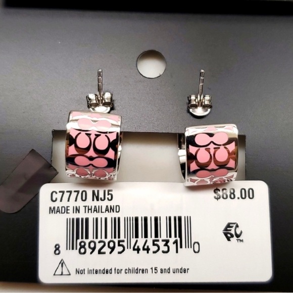 NWT Pink Coach Signature C Huggie Earrings - Picture 3 of 9